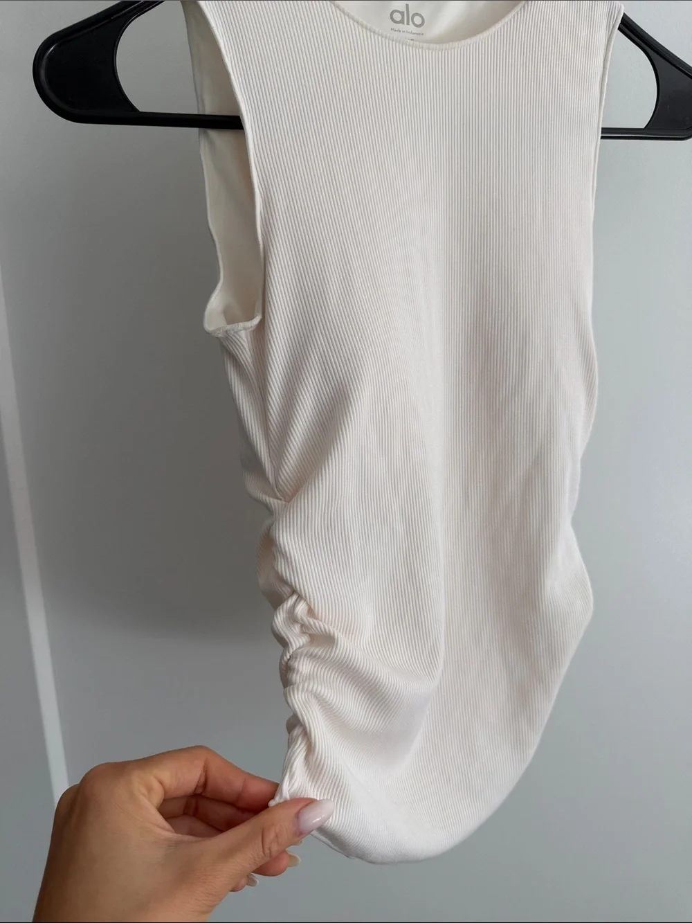 ALO Yoga Cream Ribbed Sleeveless Bodysuit